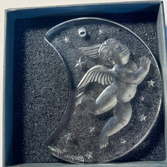 LALIQUE Cherub Stars Crescent Moon Christmas Ornament 1998 + Original Box! - Picture 2 of 12